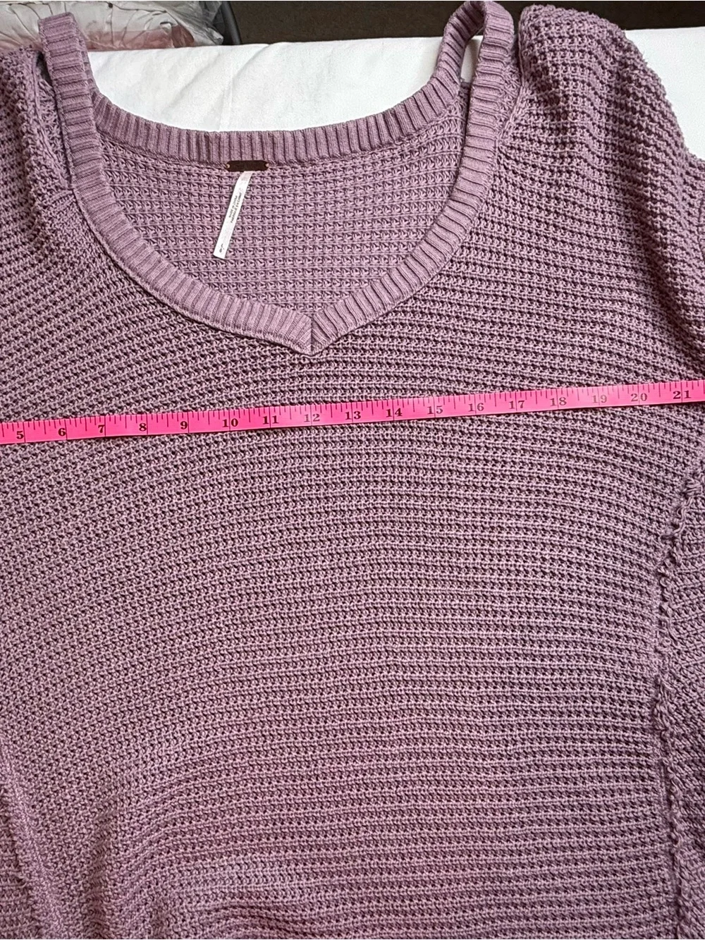 Free People Lavender Cold-Shoulder V-Neck Waffle Knit Sweater